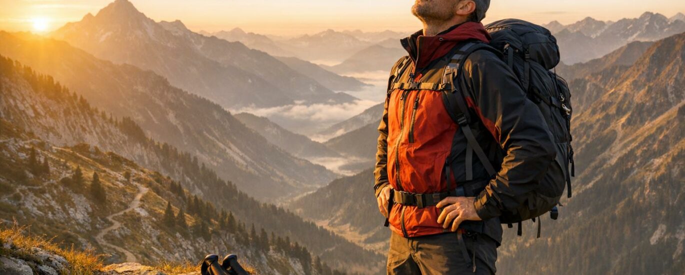 Personne sur un sentier de montagne prenant un moment de respiration et visualisation avant d'aborder un passage technique