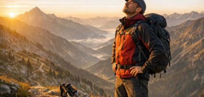 Personne sur un sentier de montagne prenant un moment de respiration et visualisation avant d'aborder un passage technique